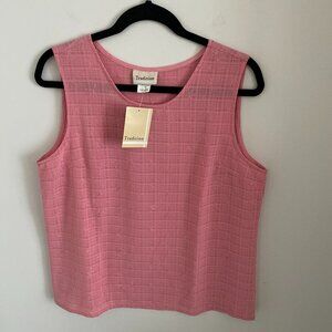 TRADITION Boxy Tank Pink Textured Floral Cropped Top Rounded Neckline Size 14